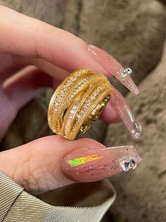 jealous young 1 pieza Anillo abierto de circonita cúbica multicapa, adecuado para uso diario de mujeres y niñas