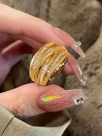 jealous young خاتم مفتوح متعدد الطبقات من الزركونيا المكعبة، مناسب للنساء والفتيات للارتداء اليومي