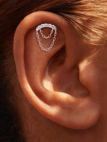 EleRunis 1pc 0.1 Carat Moissanite Diamond 925 Sterling Silver Star Tassel Flower Stud Earrings, 18K Gold Plated Flat Bottom Cartilage Earrings, Suitable For Daily Wear, Weddings, Parties, Engagements, Anniversaries, Valentine's Day And Other Occasions