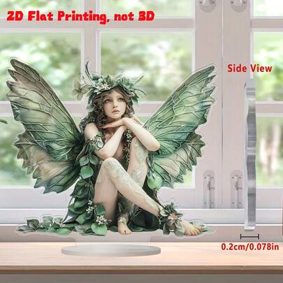 1pc Large Bohemian Style Green Winged Fairy Decorative Centerpiece - Floral Decor, Suitable For Home, Birthday, Wedding, Party - No Assembly Required, Ideal Gift For Fairy & Feminine Enthusiasts, Fairy Room Decor, Whimsical Decoration, Natural Aesthetics, Vibrant Colors, 2D Flat Design