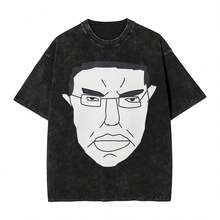 Chudjak Chud Face Meme T Shirts Hip Hop Washed Short Sleeve High Street T-Shirt Vintage For Men Women Streetwear Printed Tees - 黑色 - 查看 1
