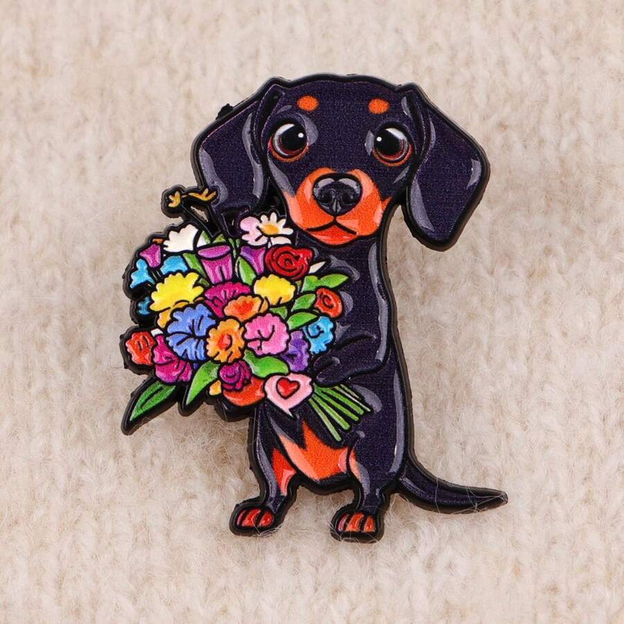 1枚腊肠犬珐琅胸针 - 可爱徽章，可装饰衣服、背包和配饰，适用于服装、背包、配饰、别针、合金徽章。胸针、背包徽章、女士胸针、服装礼品、珠宝、时尚配饰。理想的节日礼物