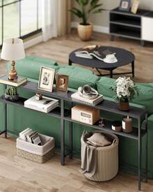 VASAGLE Mesa de Consola de 2 Niveles, Mesa Auxiliar, 20 x x 80, Gris Carbón y Negro Tinta MLNT131B22V1 - 1 - Ver 5