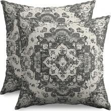 Sage Green Boho Throw Pillow Covers 18 X 18 Inch Pack Of 2, Bohemian Pattern Decorative Pillow Cases Vintage Outdoor Linen Farmhouse Cushion Covers Bedroom Home Sofa Decor, Decor - 灰色波西米亞風 - 查看 9