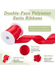 EstiloPandahall - Cinta De SatéN Roja De 10 Yardas De 1-1/2 Pulgadas, Cinta De SatéN De PoliéSter De Doble Cara Para Lazos, Envoltura De Regalos, áRbol De Navidad, Guirnaldas, Ramo De Flores De BodaVersióN Mejorada - Rojo - Ver 11