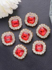 7颗彩色方形合成宝石玻璃金属纽扣，适用于女士外套、毛衣、皮草大衣、制服，优雅装饰纽扣，DIY包包及珠宝配饰 - 彩色 - 查看 22