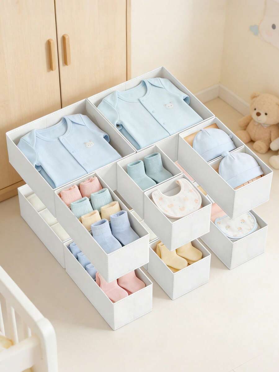 8-Piece Wardrobe/Dressing Table Drawer Organizer, Foldable Wardrobe Organizer, Lingerie Basket, Cubic Container For Storing Bras, Baby Clothes, T-Shirts, Socks, Scarves, Ties. - Multicolor - View 1