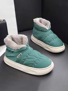 Men's Winter New Plush Lining Slip-On Slippers, Dirt-Resistant, Warm, Simple, Versatile, Comfortable Indoor Slippers - Green - View 2