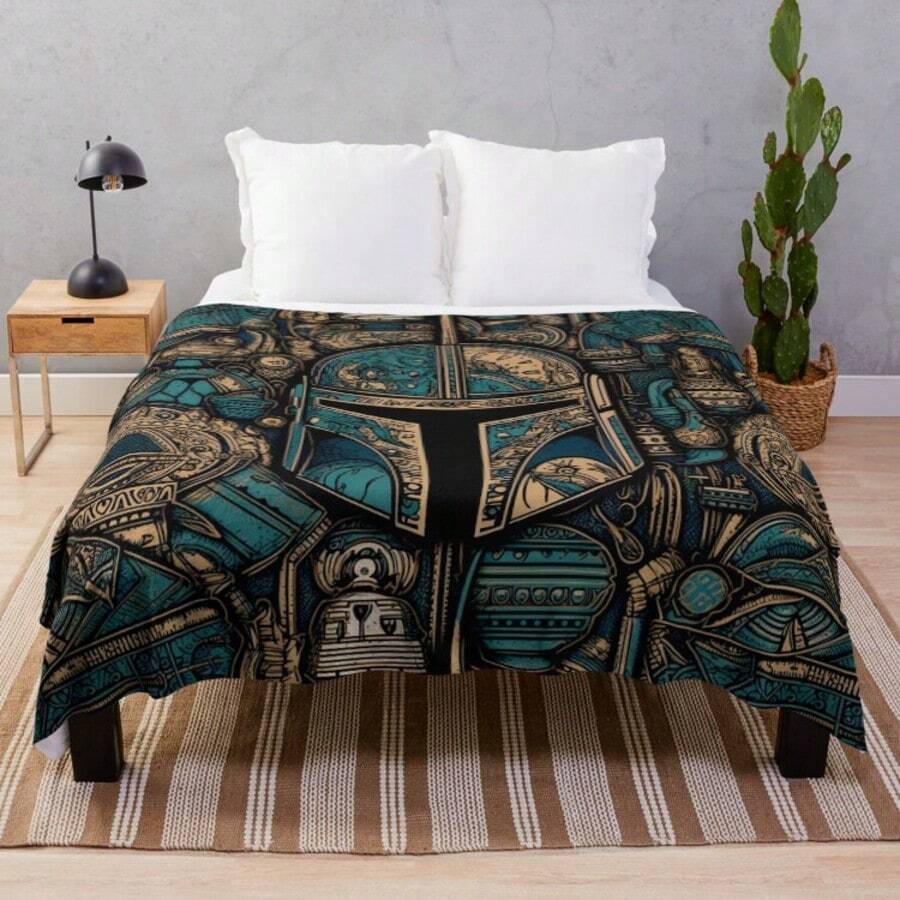 The Mind Of A Bounty Hunter Throw Blanket - Ultra Soft Flannel Blanket For Couch, Bed And Sci-Fi Decor, Tactical Mandalorian Helmet Design, Cozy Gift For  Fans And Bounty Hunter Enthusiasts - 主圖顏色 - 查看 1