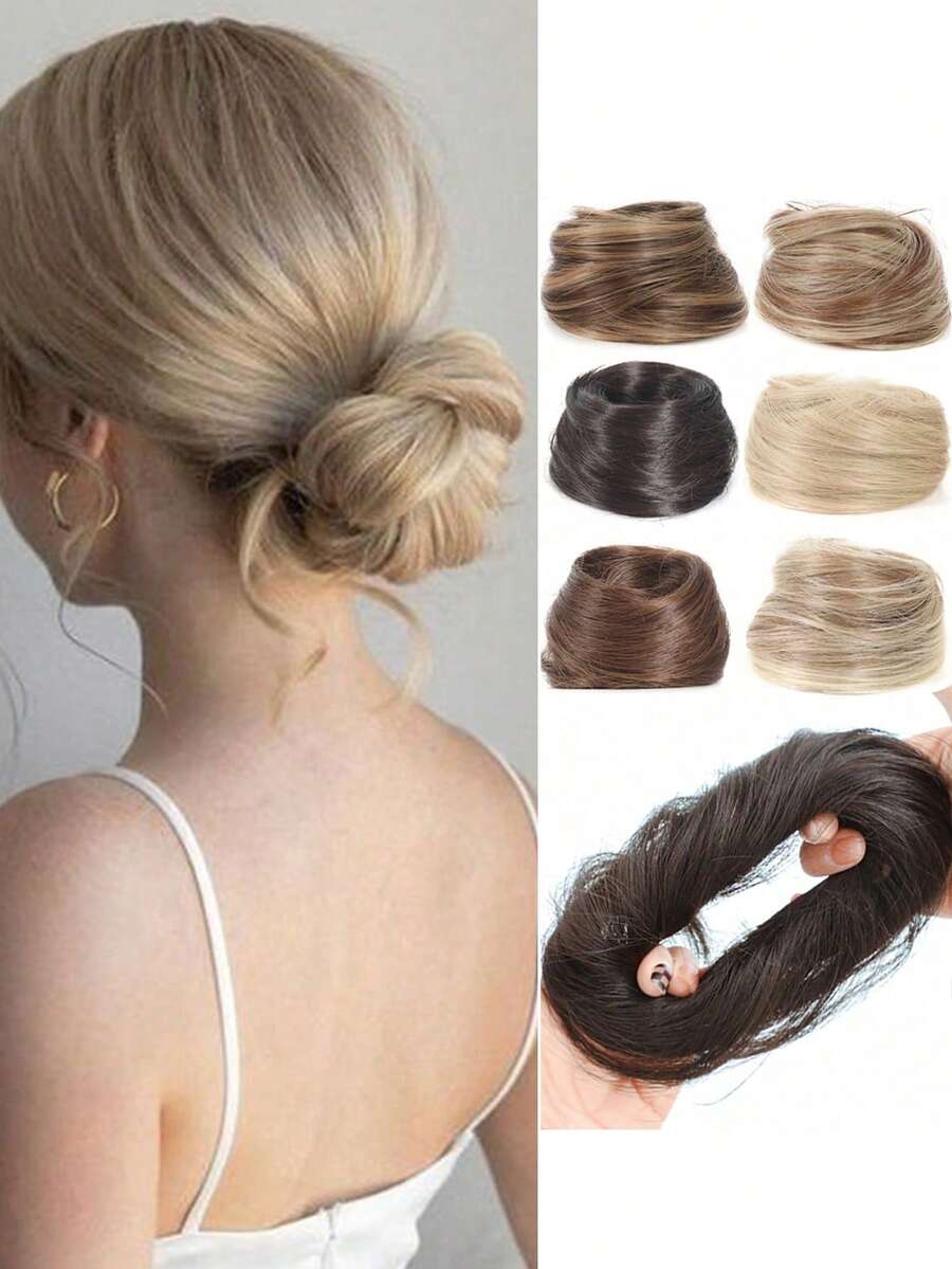 人造花朵发圈/马尾辫发饰，甜甜圈发髻造型，松紧带固定，蓬松有弹性，适合女性，美发造型套装，美发工具 - 彩色 - 查看 1