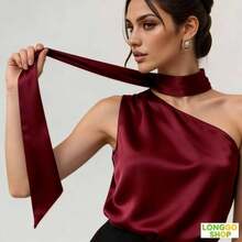 Made From Lightweight And Comfortable Linen, Perfect For The Brazilian Climate. The One-Shoulder Design With A Neck Tie Adds A Chic Touch Without Being Over The Top – Ideal For Combining Sophistication In The Office, And Also For Going Out With Friends After Work. It Easily Pairs With Trousers, Skirts Or Shorts, Making It A Versatile Piece That No Modern Woman's Wardrobe Should Be Without! - 酒紅色 - 查看 3
