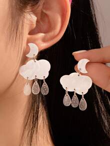 1 Pair Fashionable Cute New Oil Drop Cloud & Raindrop Tassel Earrings, Suitable For Children - Multicolor - View 5