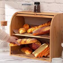 Bread Bin 2 Tiers Double Layer Box Slide Roll Top Food Storage Rack Home Kitchen - Apricot - View 10