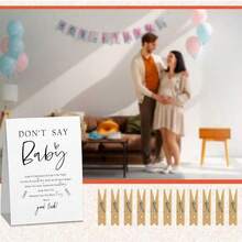 Bộ trò chơi "Đừng nói Baby", Trò chơi "Đừng nói Baby" cho tiệc mừng em bé sắp chào đời, một bảng hiệu kèm 50 kẹp quần áo mini, trang trí tiệc mừng em bé theo chủ đề tối giản, trò chơi tiết lộ giới tính, ý tưởng trang trí tiệc mừng em bé. - Nhiều màu - Xem 4