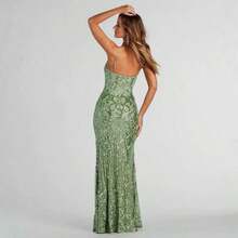 New Hot-Selling Dress Fashionable And Sexy Suspender Halter High Split Celebrity Sequined Dress (2 Colors) - Green - View 2