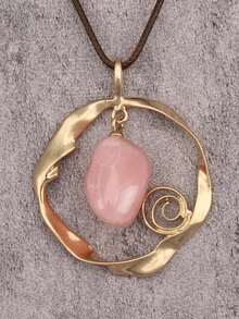 1pc Fashion Geometric Twisted Alloy Necklace, Bohemian Style Long Pendant Necklace, Birthday/Valentine's Day Gift For Girlfriend/Family - Wax Rope - View 12