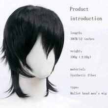 Rambut Sintetis Pendek Lurus Hitam Merah Muda untuk Pesta Anak Laki-laki, Tahan Panas, Rambut Palsu Tipe Mullet Kepala Ikan, Wig Cosplay Pria - MultiWarna - View 2