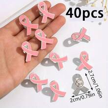 50pcs Pink Enamel Breast Cancer Awareness Ribbon Lapel Pins, Gold Trimmed, Metal Hope Brooch, For Women - Multicolor - View 14