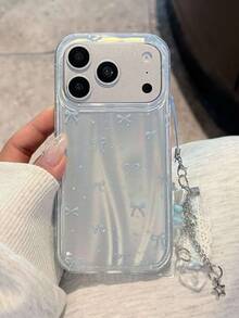 时尚极光激光全屏蓝色星星蝴蝶结蕾丝吊坠手机壳，兼容 17 Pro Max、17 Pro、12、13、16、15、14 Pro Max、14、15、16 Plus、11、16、15、13，不对称波纹手机壳，理想的节日礼物 - 蝴蝶結 - 查看 5
