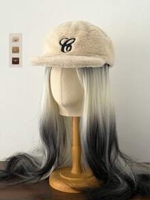 1pc Plush "E" Letter Embroidered Baseball Cap, Warm Fleece Flat Top Hat, Unisex Autumn/Winter - The Plush Flat Top Of the Letter "e" - View 12