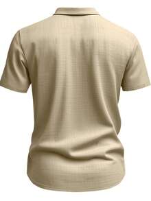 Loose Breathable Casual Linen Multi-Pocket Button-Up Short Sleeve Shirt - Khaki - View 7