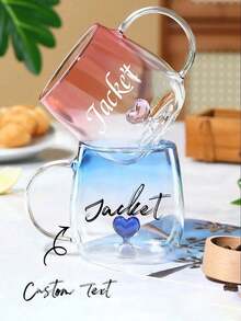 1pc Customizable Glass Cup, Coffee Mug, Milk Cup, Valentine's Day Glass Water Cup, Couple Cup, High-Quality Glass Cup, Creative Heart-Shaped Cup, Customizable With Name And Personalized Text, Made Of Glass Material - Multicolor - View 3
