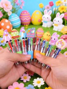 12pcs Easter Party Favor Pens, Multicolor 4-In-1 0.5mm Ballpoint Pens, Suitable For Office, Sports Enthusiasts, Back To School, Novelty Gifts, Gift Bag Fillers, Birthday Gifts, Easter Gift Exchange, Classroom School Prizes, Office Supplies - 彩色 - 查看 3