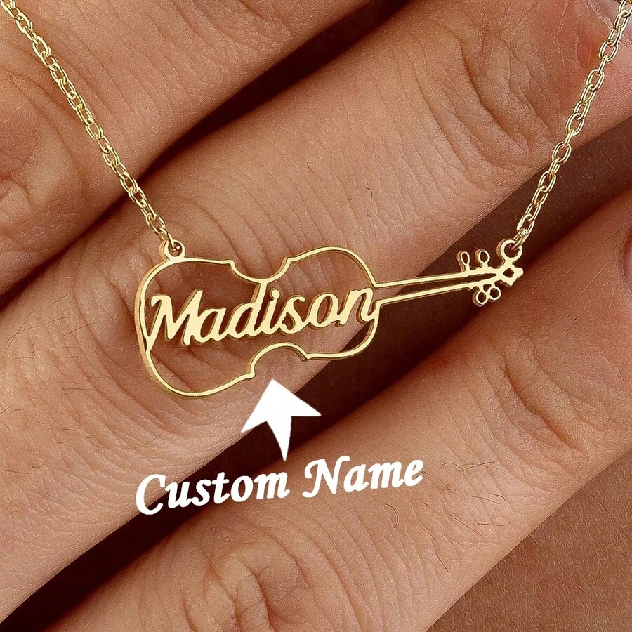 1pc Personalized Violin Name Necklace, Violin Necklace, Gift For Music Lovers, Gift For Her, Instrument Pendant, Silver Violin Necklace, Gift For Her, Music Festival Gift, Ramadan Gift, Wedding Band Necklace Gift