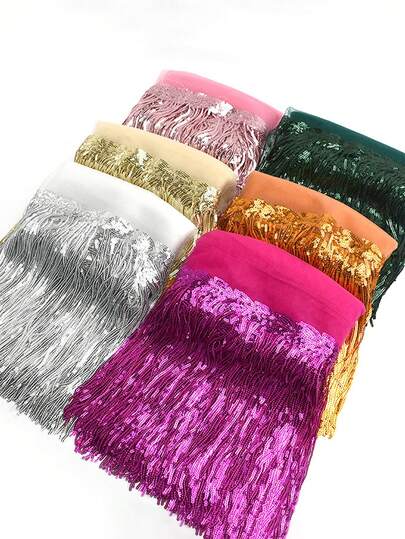 1 Yarda/10 Yardas, Múltiples colores disponibles, Malla de red superior de alta calidad con bordado de lentejuelas y flecos, Adecuado para disfraces de actuaciones en el escenario, atuendos de danza del vientre, manualidades de bordado DIY, Ancho: 19cm/7.48in