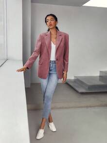 新款女式灯芯绒西装外套，时尚修身，柔软舒适，百搭休闲/工作装，长袖，纯色梭织面料，口袋和纽扣，适合办公室、约会、节日、日常穿着，四季皆宜