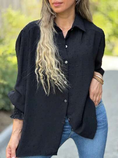 New Solid Color Loose Casual Polo Collar Comfortable Design Button Shirt For Women