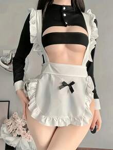 Women'S Sexy Lingerie: Cute Maid Costumes And Small - Breasted Uniform - Style Outfits. Suitable For Ladies Weighing From 80 To 140 Pounds. Ideal For Passionate Bedroom Teasing, Exuding Pure Yet Seductive Charm.Valentine's Day Gift - màu đen - Xem 5