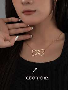 1pc Personalized Name Butterfly Necklace, Minimalist Infinity Loop Name Necklace, Customized Stainless Steel Name Necklace, Elegant Customized Gift For Her, Birthday Gift, Anniversary Gift, Valentine's Day Gift, Mother's Day Gift - Gold - View 1
