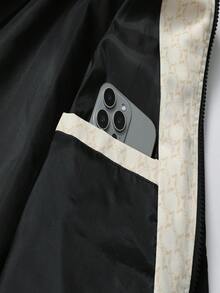 Men's Striped Print Patchwork Multi-Pocket Casual Baseball Jacket - Apricot - View 9