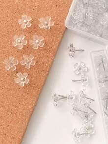 100pcs Transparent Plastic Plum Blossom Shaped Pushpins, Steel Tip, Suitable For Bulletin Board, Office, Home, Photos, Calendar, Map Display, Back To School Supplies, School Supplies, Office Supplies - Multicolor - View 4