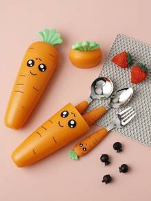 1pc Spoon / 3pcs Set Carrot Shaped Plastic Handle Stainless Steel Spoon Cutlery Set - Multicolor - View 9
