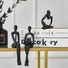 Gold Home Decor Thinker Statue Accents, Set Of 3 Thinker Sculptures Office Decor Modern Abstract Resin Decoration On Shelf Table Desk For Living Room Office Bedroom (Small Gold) - Nhỏ màu đen - Xem 4