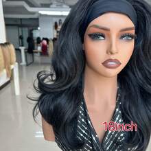 18英寸黑色卷曲波浪合成假发，带发带，Yaki波浪造型，适合女性，外观自然。 - 黑色 - 查看 5