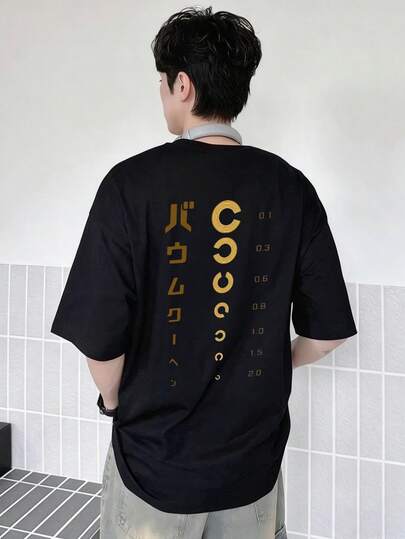 できますレイヤード ロゴtシャツ夏服メンズ ファッションtシャツ　半袖オフィスカジュアル200グラム綿キャラクタープリントゆったりブラックy2kメンズ トップス