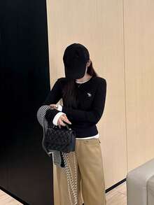 Áo thun dài tay 2 trong 1 thêu hình hươu - màu đen - Xem 3