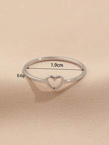 1pc/2pcs Stainless Steel Minimalist Golden/Silver Heart Shaped Rings, Suitable For Teenagers Daily Wear Or Gift - Silver - View 3
