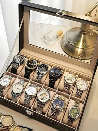 1 st premium klocklåda, klocklåda med 1/2/6/10/12 fack, klockförvaringslåda, smyckesdisplay, klockdisplaylåda för män och kvinnor