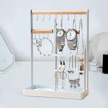 4 Tier Jewelry Organizer, Metal Jewelry  Holder Stand With 18 Holes For Earrings, 12 Hooks For Necklaces & Bracelets, Space Saving Display Rack - 白色 - 查看 5