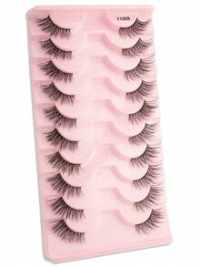 10对自然柔软猫眼妆假睫毛，蓬松仿貂毛透明带假睫毛，适合日常佩戴 - 黑色 - 查看 6