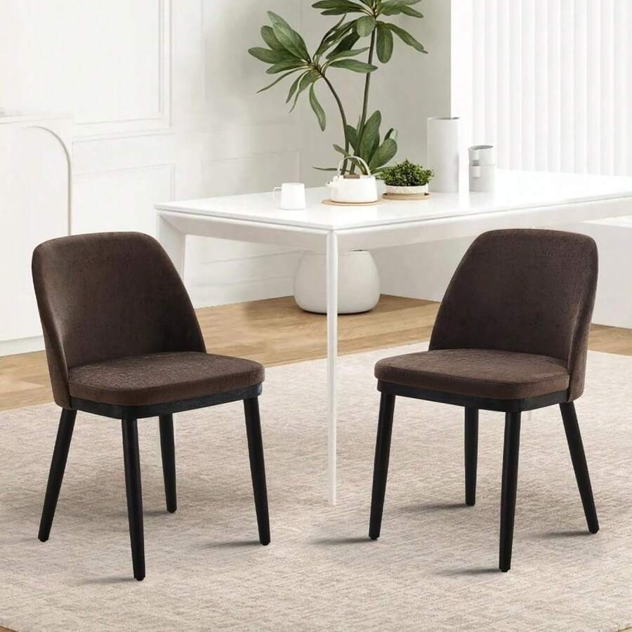High-Capacity Velvet Dining Chairs, Set Of 2: 330 Lb Load, Curved Backrest & Thick Cushion For Kitchen And Dining Room - Color: Linen | Brown - View 1