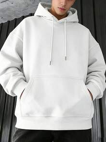 Stylish White Hooded Sweatshirt For Men - Front Pocket And Unique Back Graphic Design Featuring Gothic Anime Inspired Figure With Wings, Casual Fit, Perfect For Everyday Wear, Versatile Style For All Seasons - White - View 3