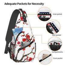 Red Cherry Blossom Sling Bag For Women Crossbody Bag Asian Japanese Flower Watercolor Ink Painting Sling Backpack For Men Plum Blossom Floral Shoulder Bag Gym Sports Travel HiFKing Daypack - ĐỏĐenTrắng - Xem 4