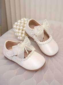 1 Pair Girls' Pearl Lace Bow Floral Design Casual Flat Shoes, Comfortable & Easy To Wear, Suitable For Dresses, Jeans, Home Wear, Stage Performance, Suitable For Spring, Summer, Autumn - Beige - View 12