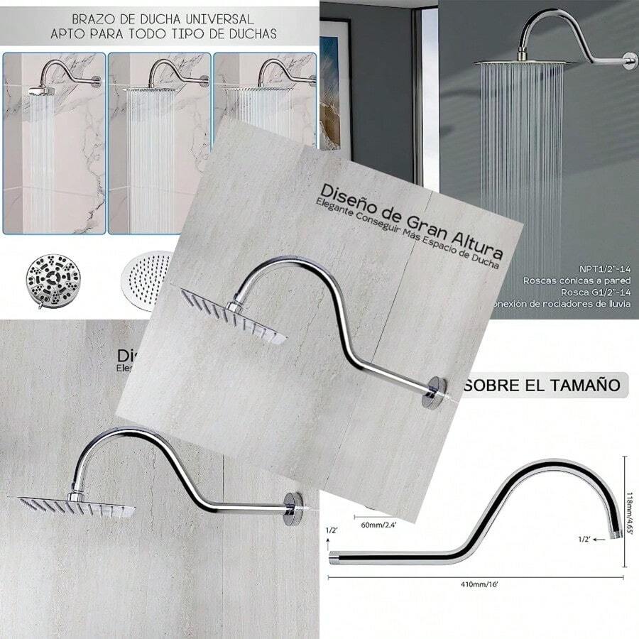 fdgcBrazo y Chapetón de Acero Inoxidable para Regadera de DuchaCuello de Cisne de Arco Alto en Forma de S Tubo Prolongador de Acero Inoxidable para Duchas Altas 21 Pulgadas Cromo MX-CV-50038ser - Cromo 54CM - Ver 1