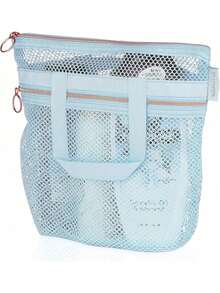 EstiloTendenciaBolsa De Ducha PortáTil De Malla De 10.2 X 9.9 Pulgadas Con Cierre Y 2 Bolsillos. DV Lifestyle - Bolsa De Ducha Ideal Para Gimnasio, Viajes, Campamento, Playa, Protector Solar, RecáMaraCalidad PremiumVersióN Mejorada - Gris Claro - Ver 1